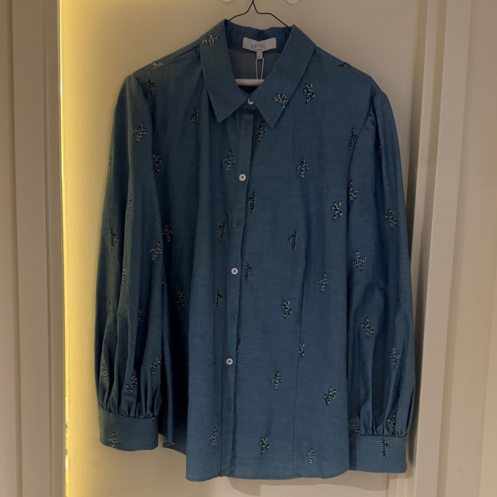 Pearl Blue Blouse with Embroidered Details